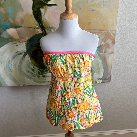 Lilly Pulitzer Spring Lillies Top size 6 lined removable straps y2k - Picture 1 of 16